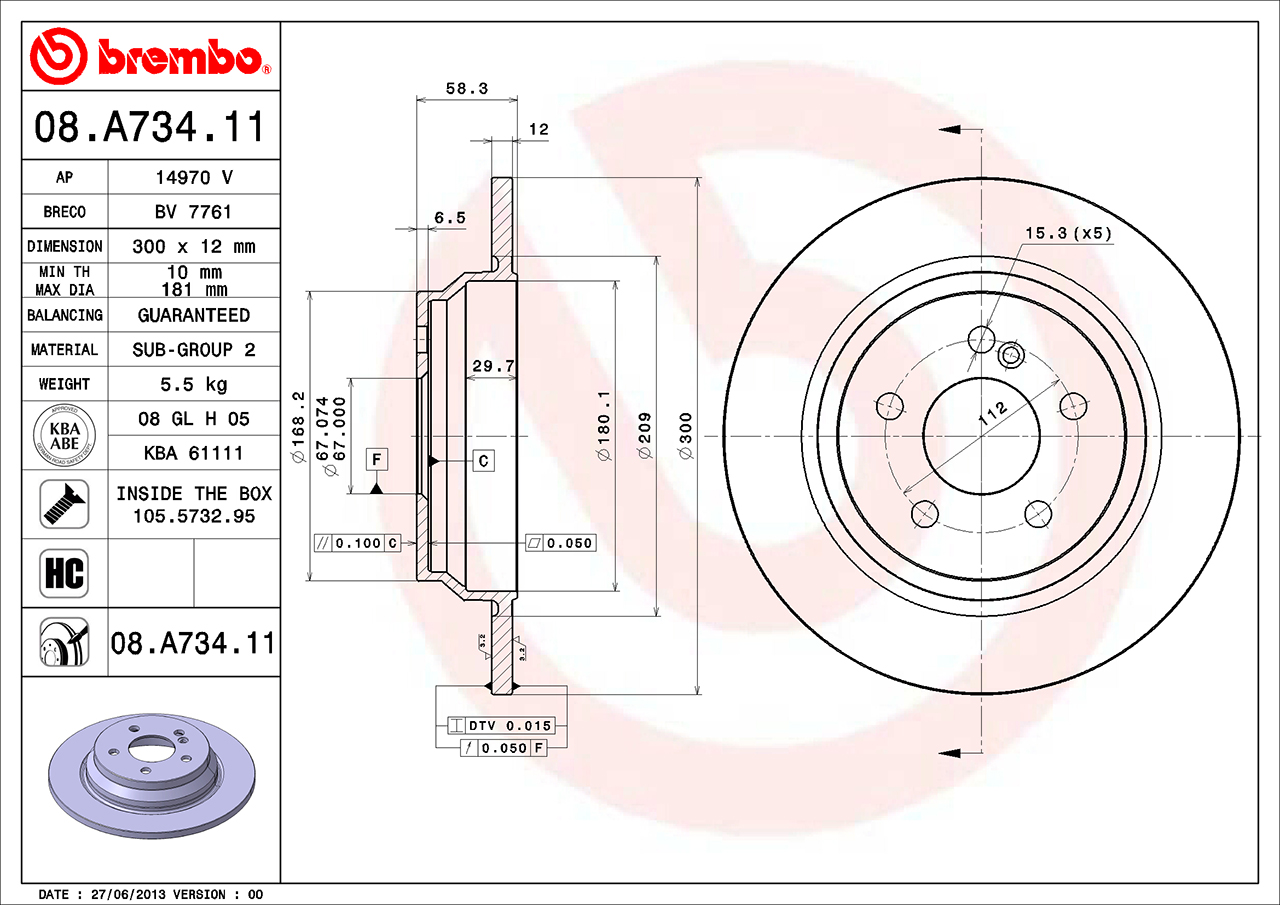 Mercedes Brembo Disc Brake Rotor - Rear (300mm) 221423111207